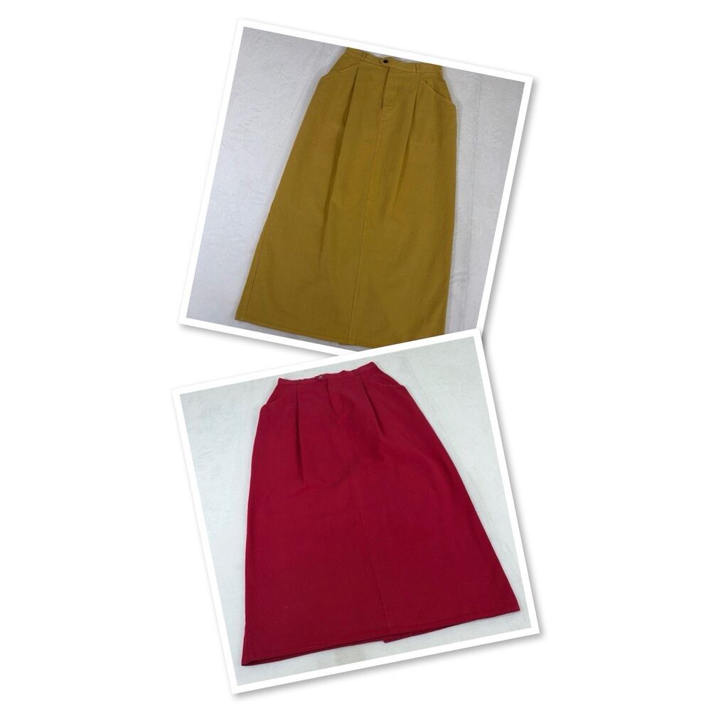 2) Vintage Ruff Hewn Sz 8 St. Lawrence II Denim Skirts Red & Yellow Cowgirl